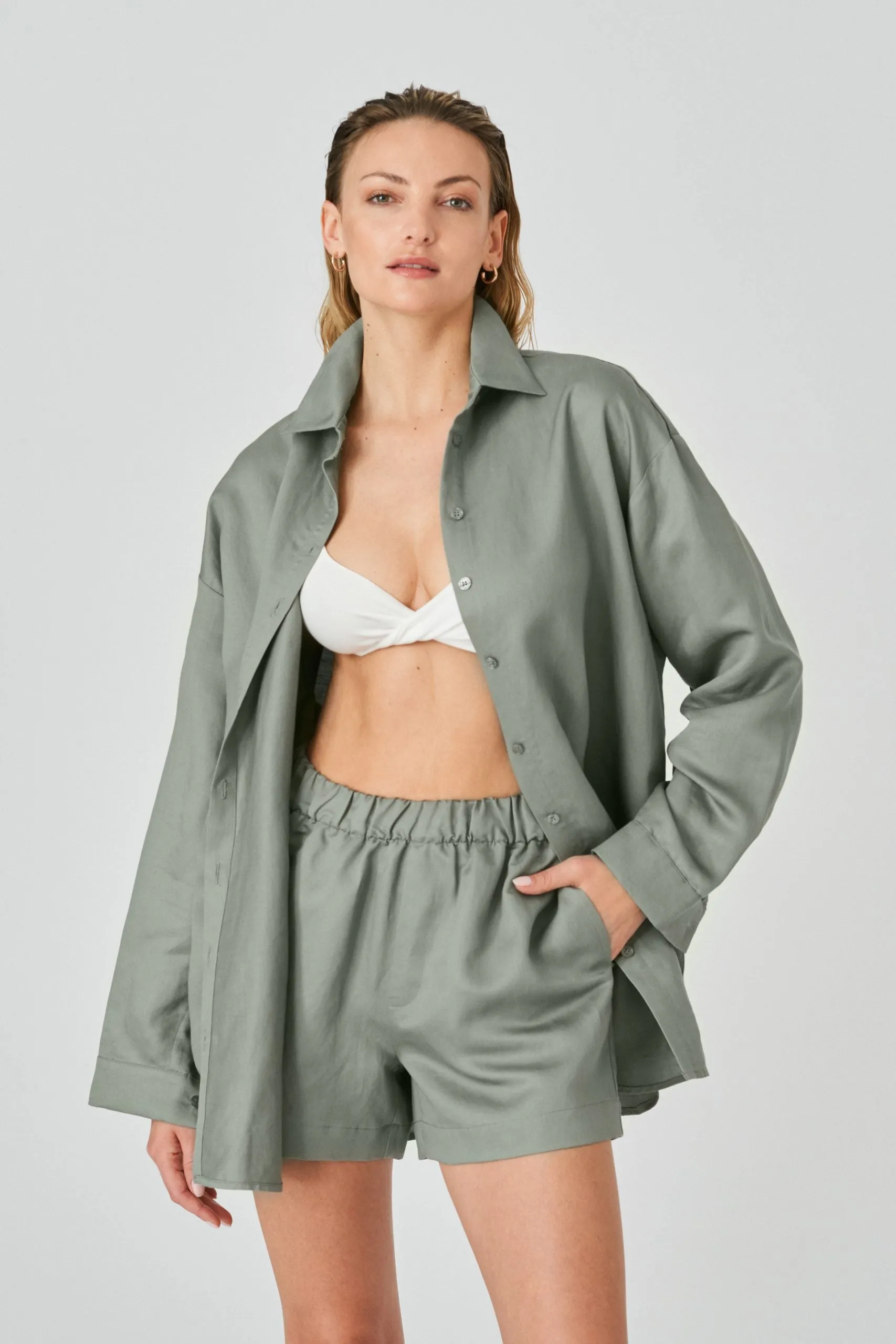 Linen Shorts Khaki Olive